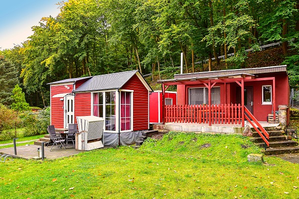 Wohnbereich im Bungalow in Ahlbeck mit Kamin